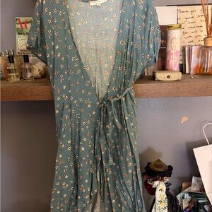 Final Touch Teal Floral Wrap Dress with Cream and Rust Blooms